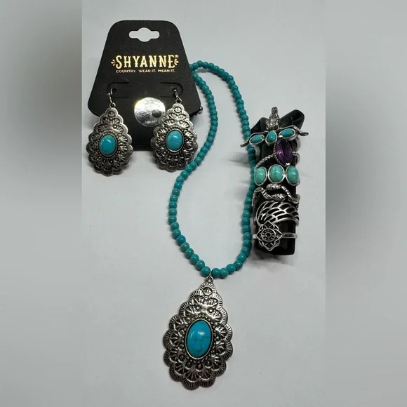 Ring size. 7, 8 & 9-Shyanne Turquoise and Silver Jewelry Set - Picture 1 of 3
